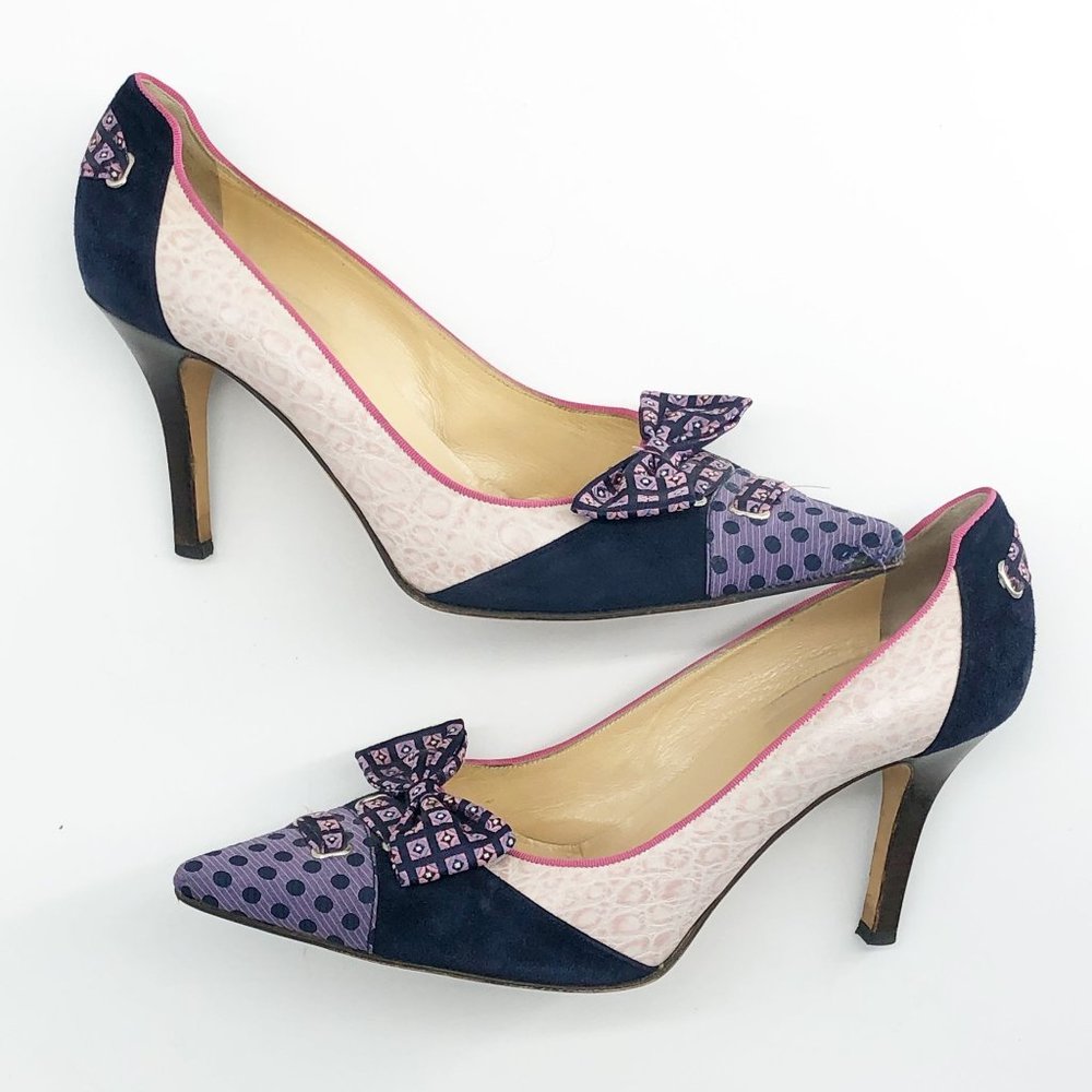 COLE HAAN Menswear Inspired Marie Antoinette Heels Pink Leather Bow 9.5